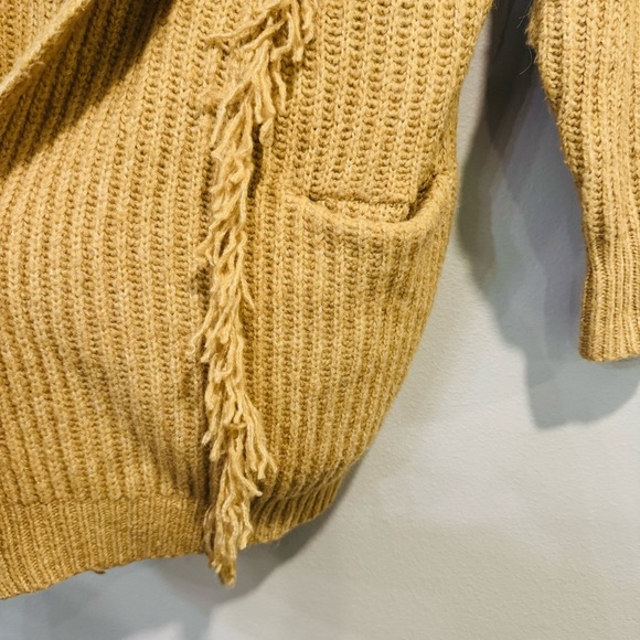 Anthropologie Amanza Fringed Cardigan Fringed Pockets Mustard XS/S - Picture 4 of 6